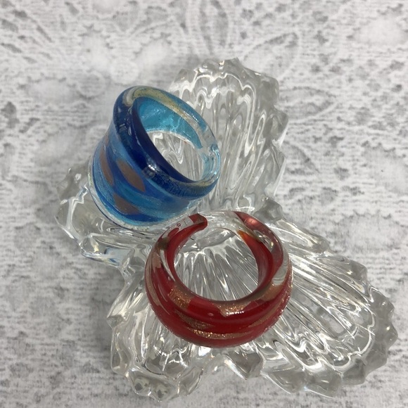 Bundle lot 2 foil art glass statement rings boho - Picture 2 of 9